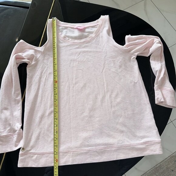 Lilly Pulitzer Cold Shoulder Pink Long Sleeve Top With Pineapple & Palm Tree Emb - Picture 11 of 11